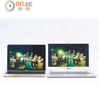 MacBook Win<br>MacBook（左）跟UX305（右）顯示同一幅相片，前者的色彩及層次表現較為優勝。