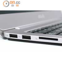 Win<br>ZenBook UX305機身有齊USB、HDMI等接駁介面，兼備SD卡槽。
