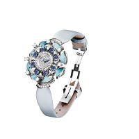 Diva 18K白金鑽石腕錶<br>39毫米18K白金錶殼，鑲嵌76顆共1.97卡明亮型砌割鑽石及坦桑石、綠松石各8顆。$514,000