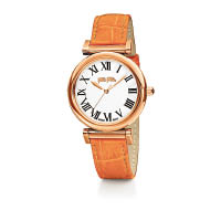 Obsession鍍玫瑰金錶殼配橙色鱷魚壓紋皮帶腕錶 $3,225