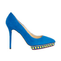 DEBBIE鈷藍色配黃色窩釘高踭鞋 $7,400