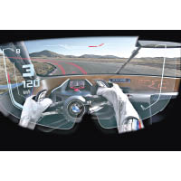 投射面罩顯示即時行車資訊，讓車手可全副精神及專注力集中在前方路上。