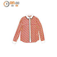 橙紅色菱格圖案絲質恤衫 未定價