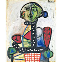 畢加索《盤髮髻女子坐像》<br>作於1948年，畫家以誇張的線條和色彩來表達女性形象，體現其抽象風格。