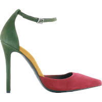 Atanis綠×棗紅色麖皮幼帶高踭鞋 $2,200