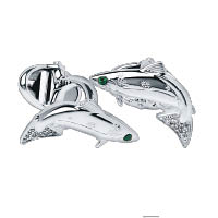 沙弗來綠寶石及鑽石純銀魚形袖口鈕 $3,650