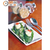 Vegan Dill Cheese<br>Cucumber Bites $88<br>有機青瓜分外爽脆清甜，簡單用上刁草及素食芝士作點綴，開胃又好吃。