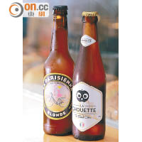 （左）La Parisienne $52、（右）La Chouette Cider $38<br>店內有兩款來自法國的啤酒及Apple Cider，搭配三文治就不會太寡了！