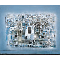 鍾泗賓《抽象景》<br>繪於1977年，乃鍾泗賓回歸抽象藝術最具代表性的作品之一，參差的方塊猶如城市鳥瞰圖。（估價：$75萬~$95萬）