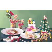 以波板糖為靈感設計而成的燒栗子野菌釀雞卷伴蔓越莓汁、煙三文魚香草芝士卷、聖誕老人襪子蛋糕等，款款Colourful，繽紛搶眼。