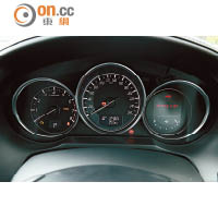 儀錶板採用三圓形設計，行車資訊清晰易讀。