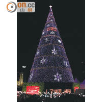 市政廳前方有高18米、由燈泡組成的巨型聖誕樹，成了大家拍照的對象。