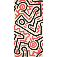 傳奇街頭藝術家Keith Haring的作品《無題》，以獨特的線條繪畫人形公仔，藉此表達人類的各種情感。（估價$390萬~$550萬）