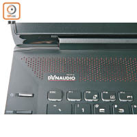 GT72S Dominator Pro G 鍵盤區上方設有Dynaudio喇叭，模擬出7.1音效。