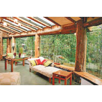 Luxury Suite的落地玻璃窗，可望到林中景色。