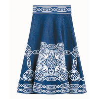 藍×白色編織圖案半截裙 $2,290