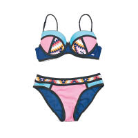 民族圖案×粉紅×淺藍色三點式泳衣 $768