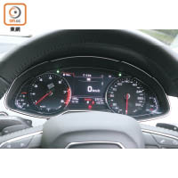 標準的雙圈式儀錶板清晰易讀，亦可自選為Audi Virtual Cockpit儀錶板。