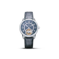 Rendez-Vous Tourbillon Enamel約會系列陀飛輪腕錶，白金錶殼鑲有254顆共2.86卡鑽石，6時位設有陀飛輪裝置。HK$77萬