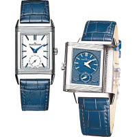 Reverso Tribute Duoface雙時區翻轉系列腕錶，精鋼錶殼，採用今年大熱的藍色設計。HK$91,000