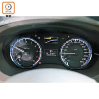 雙圈式儀錶中央設有小屏幕，顯示各項行車資訊及SI-DRIVE駕駛模式。