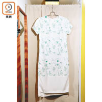 TARO HORIUCHI白×綠色圖案連身裙 $5,500