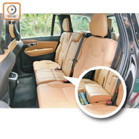 中排中央位置的座墊特設升降功能，隨時變身兒童Car Seat（圓圖），適合身高97cm或以上的小童乘坐。