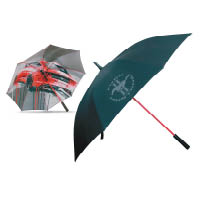雨傘<br>直徑達130cm，具備防風設計，遮面是黑色尼龍防水布料輔以紅色縫線，遮底是紅色Mustang設計繪圖，配以紅色玻璃纖維遮骨及金屬直柄，車辣，遮更辣。<br>售價：US$54.66（約港幣$424）