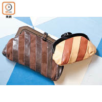 百分之百香港製造的深啡色拼皮手提包、杏×啡色手提包 未定價