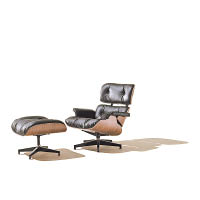 Eames Lounge Chair & Ottoman<br>1956年的經典之作，原為送贈好友Billy Wilder的生日禮物，整張椅子由3塊Plywood為基本骨架，面層以厚實的皮革覆蓋，增添奢華感。