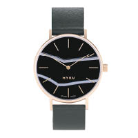 黑色皮革錶帶×金色錶殼×黑瑪瑙錶盤腕錶 $6,950