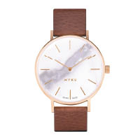 啡色皮革錶帶×金色錶殼×白色雲石錶盤腕錶 $6,200
