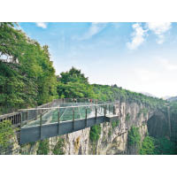 在天坑三橋的懸崖上，還築起玻璃觀景台。