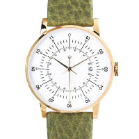 手繪純白色錶盤×亮金色不銹鋼錶殼×葉綠色錶帶腕錶 $1,850