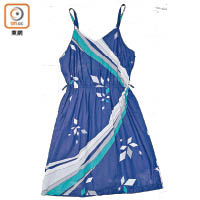 深藍×白×綠色復古印花吊帶裙 $368