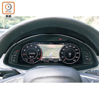 12.3吋Audi Virtual Cockpit全數碼化儀錶板，可選擇不同顯示形式。