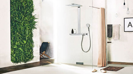 每個人的生活習慣不盡相同，hansgrohe Rainmaker Select頭頂花灑配備4種噴射方式，可控制4個不同設定的方案，照顧家中成員不一樣的沐浴習慣。$16,870（c）