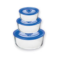 SnapwarePyrex® Eco One-Touch圓形玻璃保鮮盒套裝6件（藍）