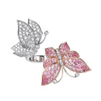 DANCING BUTTERFLY<br>Butterfly Duo 18K白金粉紅色藍寶石、鑽石戒指 $38,200