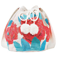 SOPHIE ANDERSON白 × 紅 × 粉藍色勾編純棉單肩袋 $1,705（D）