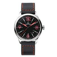 Wakmann Pilot Stealth精鋼腕錶，配以紅色時標及紅×黑色錶帶。$2,750