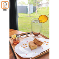 舊振南與「慢食堂」負責人兼食物設計師陳小曼合作，推出中式下午茶餐，口味清新的鳳梨酥配熱帶柑橘氣泡飲，售NT$230（約HK$57.5）。