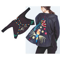 黑色鸚鵡×花卉刺繡圖案外套 $3,705