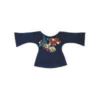 黑色鸚鵡× 花卉刺繡圖案喇叭袖上衣 $2,609