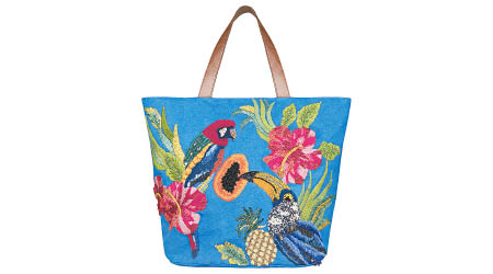 Accessorize粉藍色鸚鵡刺繡圖案Tote Bag $545（A）