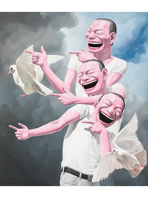 岳敏君《和平鴿》<br>2003年的創作，以玩世不恭的笑容掩蓋真實情感。