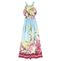 Blugirl 粉藍色花卉圖案 × 間紋絲質連身裙 $7,750（A）