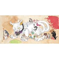 畫家石黑亞矢子的作品《鬼子母貓百號》，畫出了不同貓咪的神態。