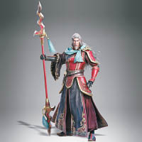 三國東吳老將程普手執一支鐵脊蛇矛，造型威武。