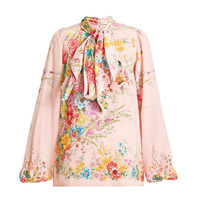 NO. 21粉紅色花卉圖案蝴蝶結絲質恤衫 $4,830（B）